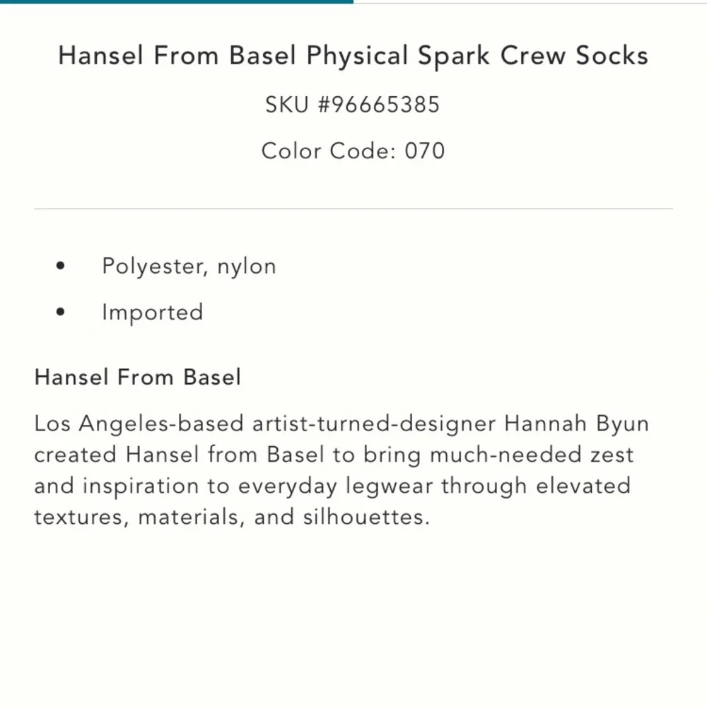Anthropologie Hansel from Basel Physical Spark Crew Socks NWT